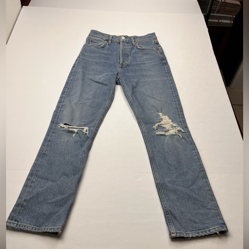 AGOLDE Riley Crop High Rise Straight Womens Size 23 Denim Blue Whiplash Jean NEW